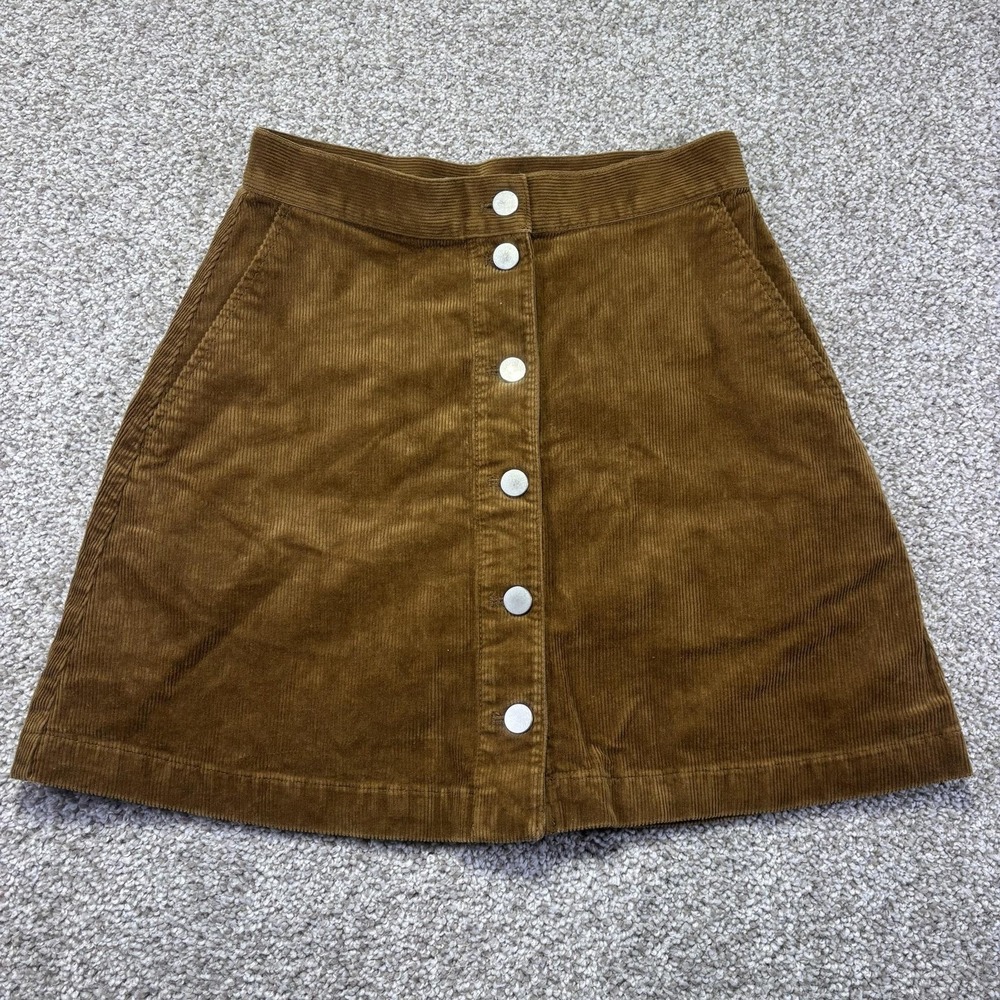 Uniqlo Skirt Womens 24 Brown Corduroy Mini A Line Button Front Pockets Fall
